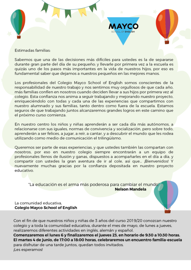 Carta de Bienvenida  Mayco School of English